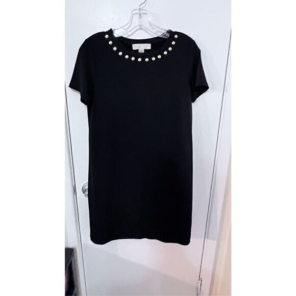 Michael Kors Women's Short Sleeve Gold Circle Accent Navy Shirt Shift Dress Sz S - Picture 1 of 10